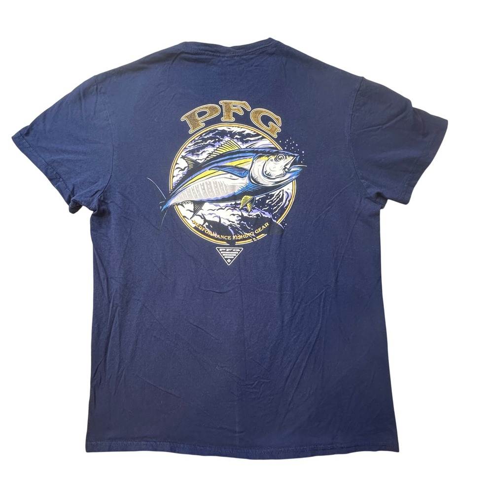 Columbia T-Shirt Men M Navy PFG Performance Fishing Gear Tuna Graphic Cotton Tee
